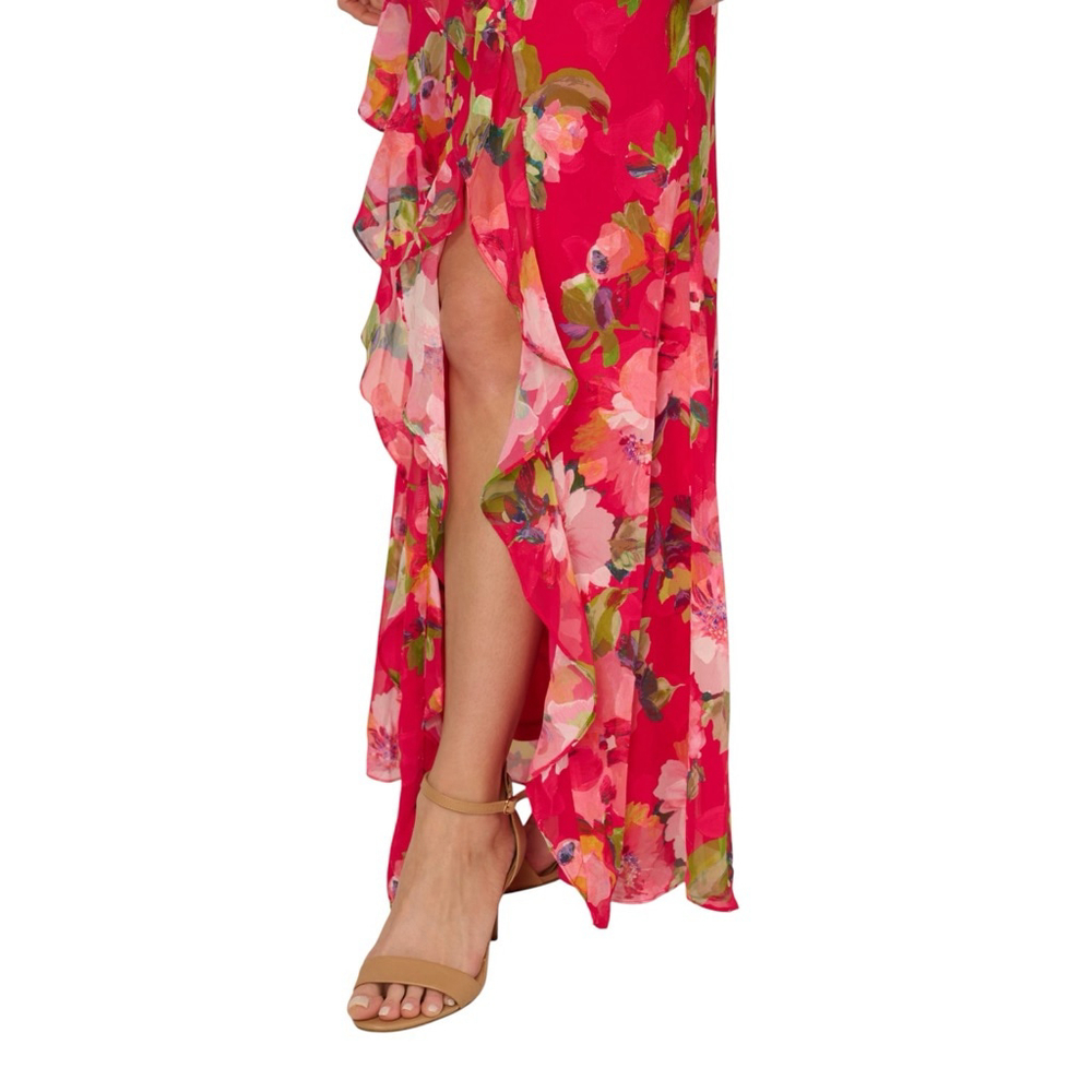 ADRIANNA PAPELL Floral Chiffon Ruffle Mermaid Cocktail Dress Pink Multi Size 2P - Picture 10 of 10